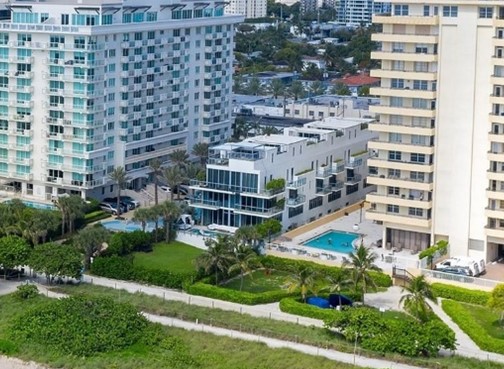 A picture of luxury buildings from a drone